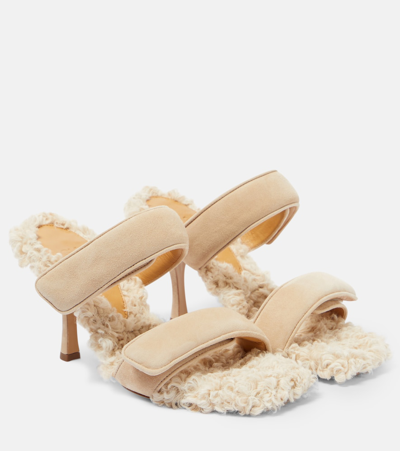 Gia Borghini Adele Suede And Shearling Sandals In Beige