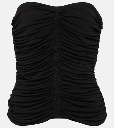 Saint Laurent Strapless Ruched Crepe-jersey Bustier Top In Black