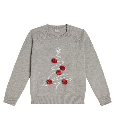 Il Gufo Kids' Tree Wool Sweater In Grey