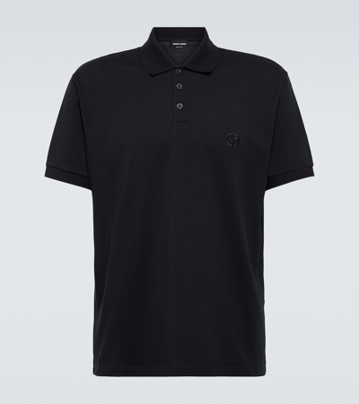 Giorgio Armani Cotton-blend Polo Shirt In Blue