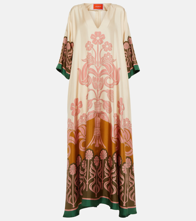 La Doublej Muumuu Floral-print Silk Dress In Neutrals