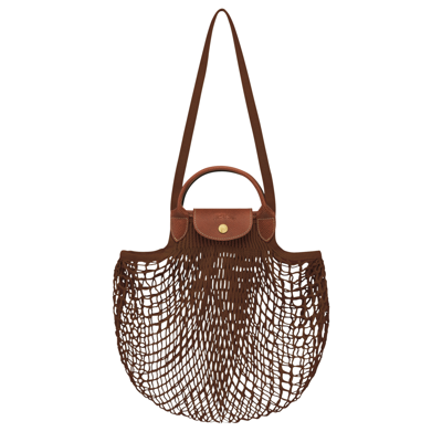 Longchamp Le Pliage Filet Knit Shoulder Bag In Tobacco