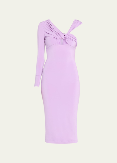 Nensi Dojaka Purple Ruched Midi Dress