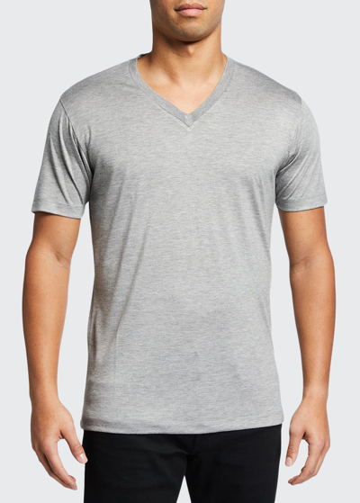 Tom Ford Men's Jersey V-neck T-shirt In Medium Grey Solid