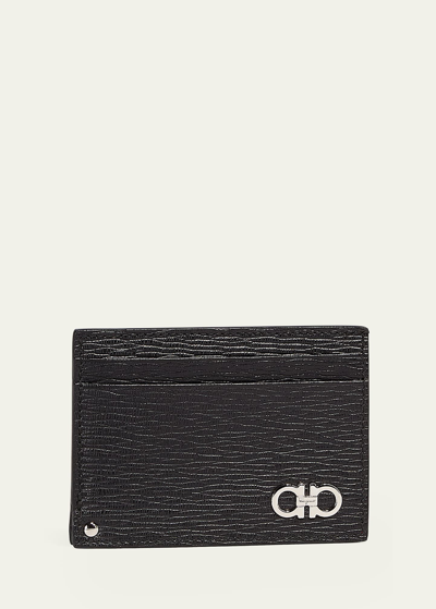 Ferragamo Men's Gancini Card Holder With Pull-out Window In Nero