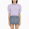 Alessandra Rich Check-pattern Rhinestone-embellished Knitted Top In Purple