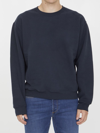 Saint Laurent Distressed Cotton-knit Sweater In Blue