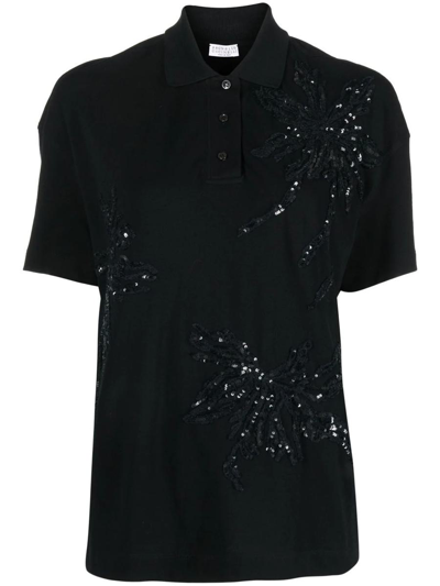 Brunello Cucinelli Sequin-embellished Polo Shirt In Black