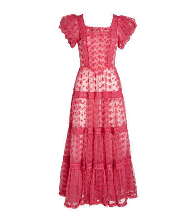Doen Nadette Lace-trimmed Embroidered Tulle Maxi Dress In Pink