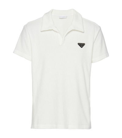 Prada Logo-plaque Terry Cloth Polo Shirt In White