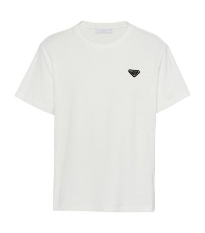 Prada 三角形logo毛巾布t恤 In White