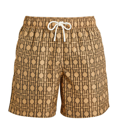 Palm Angels Monogram-print Swim Shorts In Brown