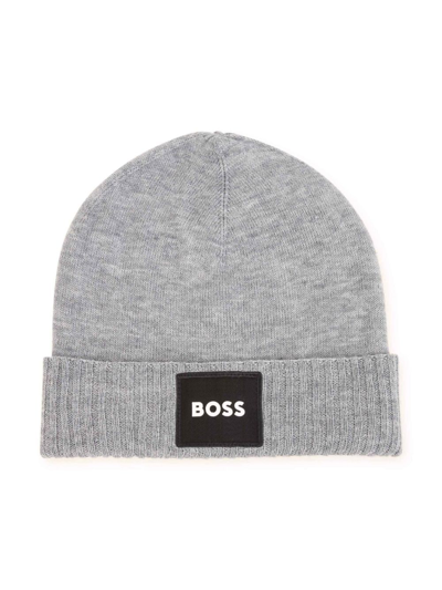 Bosswear Kids' Logo-patch Turn-up Beanie In Grey