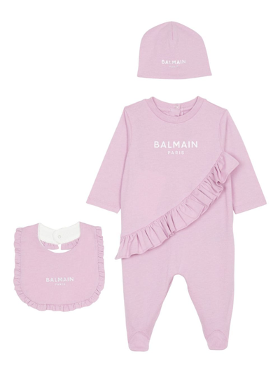 Balmain Logo-print Babygrow Set In Pink