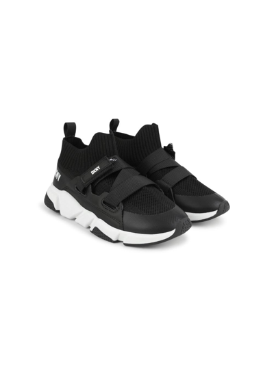 Dkny Kids' Ribbed-ankles Touch-strap Trainers In Black