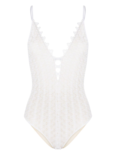 Missoni Zigzag-embroidery Lace-detail Swimsuit In White
