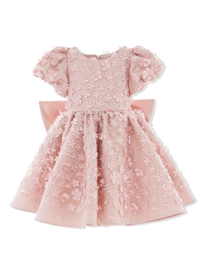 Tulleen Kids' Bow-detail Floral-appliqué Dress In Pink