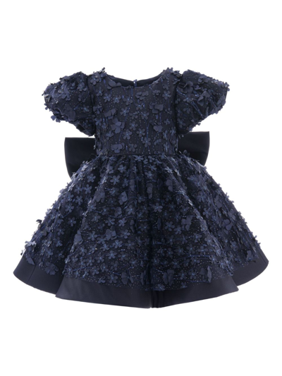 Tulleen Babies' Oversize-bow Floral-appliqué Dress In Blue