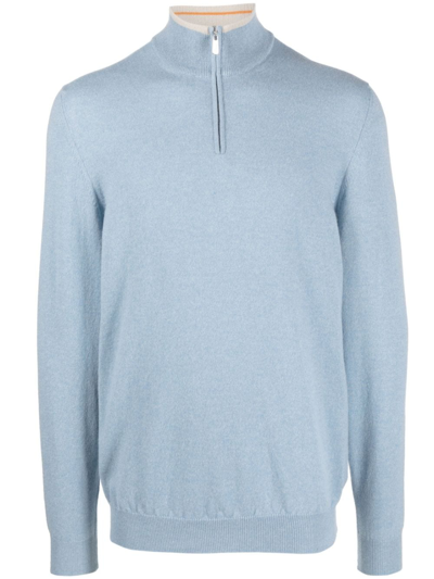 Fedeli Favonio Quarter-zip Cashmere Jumper In Blue