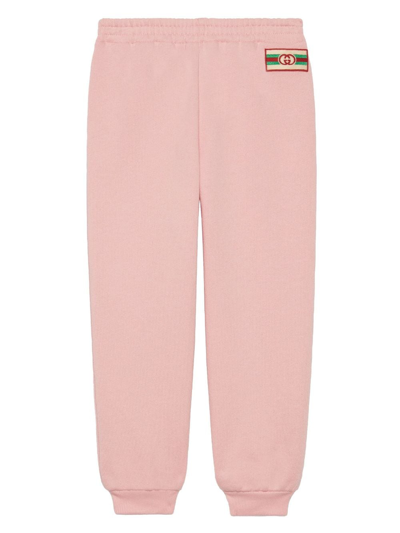 Gucci Kids' Logo-patch Cotton Track Pants In Rosa