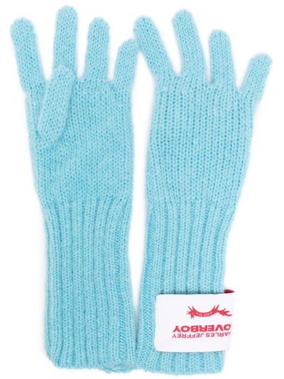 Charles Jeffrey Loverboy Logo-patch Knitted Gloves In Blue