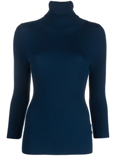 Aspesi Ribbed-knit Roll-neck Knitted Top In Blue