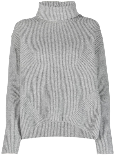 Pinko Roll-neck Ribbed Jumper In Grey