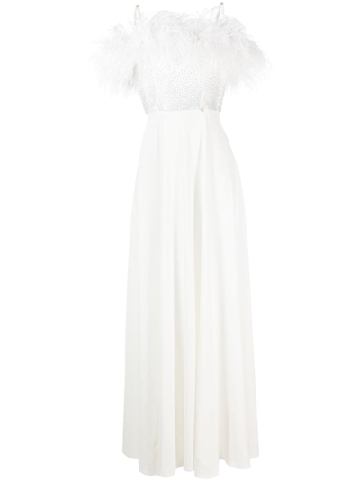 Nissa Feather-trim Detail Gown In White