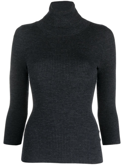Aspesi Ribbed-knit Roll-neck Knitted Top In Schwarz