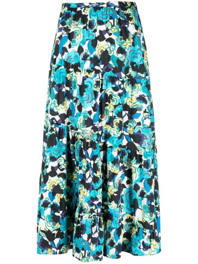 Diane Von Furstenberg High-rise Printed Cotton-blend Midi Skirt In Blue