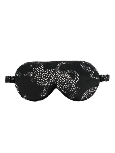 Desmond & Dempsey Leopard-print Silk Eye Mask In Black