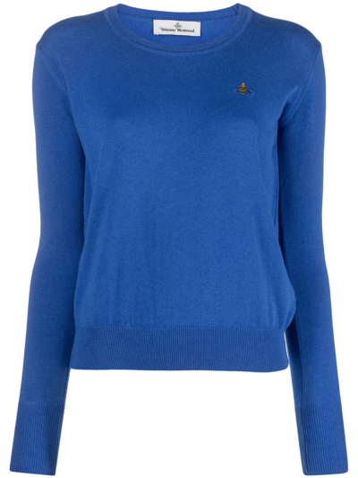 Vivienne Westwood Orb-embroidered Cotton-cashmere Jumper In Blue