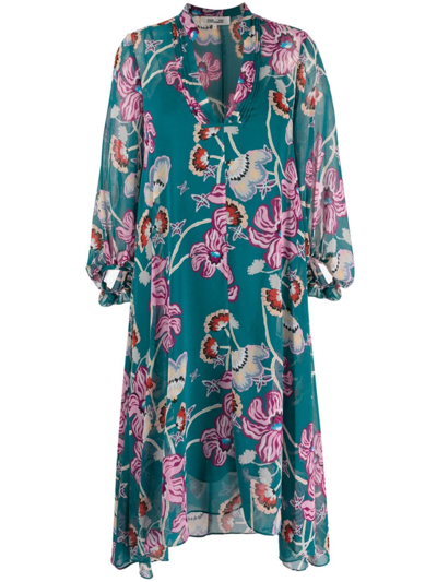 Diane Von Furstenberg Ileana Floral Balloon Sleeve Dress In Tiger Lily Med Qu