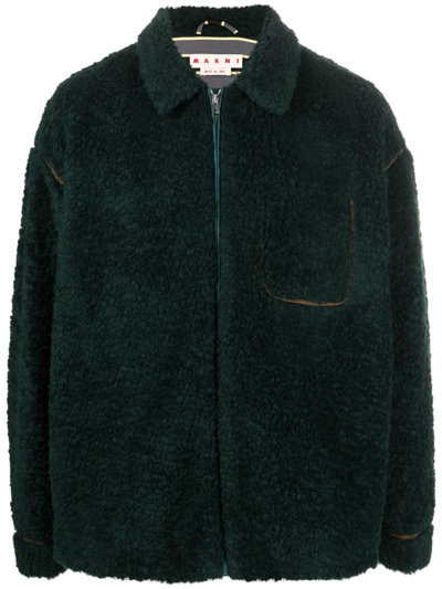 Marni Twist Oversize Teddy Jacket In Green