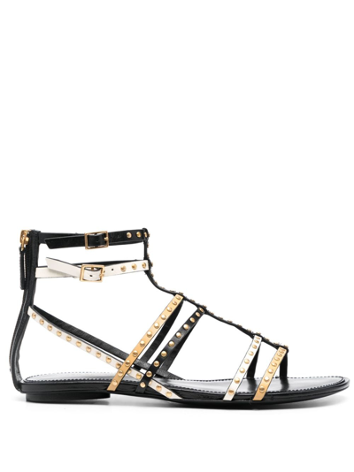 Tory Burch Capri Gladiator Studded Sandal In Sand Buff/new Ivory/perfect Black