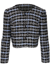 Carolina Herrera Check Collarless Crop Tweed Jacket In Black