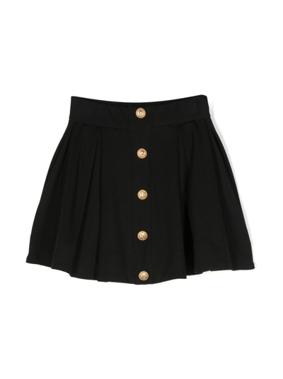 Balmain Kids' Button-detail Pleated Skirt In Black