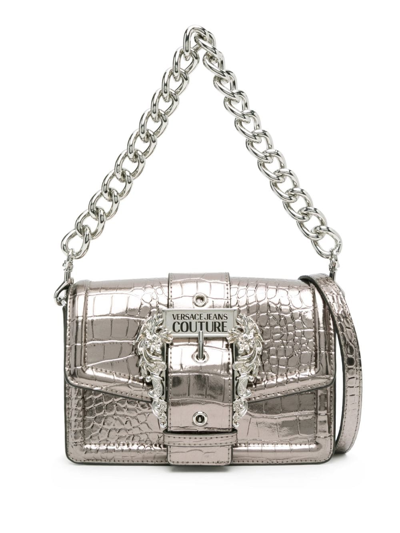 Versace Jeans Couture Baroque Buckle Crossbody Bag In Silver
