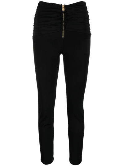 Pinko Gathered-detailed Slim-fit Trousers In Black