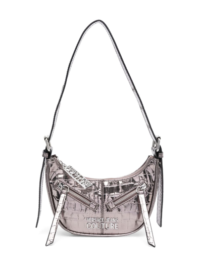 Versace Jeans Couture Crocodile-embossed Shoulder Bag In Silver