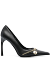 VERSACE JEANS COUTURE 95MM LOGO-PLAQUE POINTED-TOE PUMPS