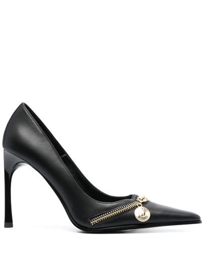 Versace Jeans Couture 95mm Logo-plaque Pointed-toe Pumps In Black