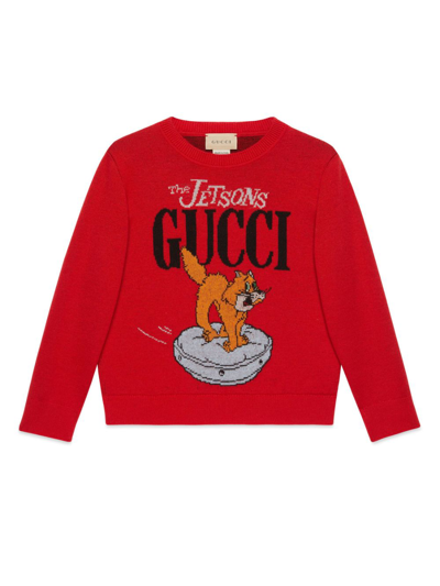 Gucci Kids' Wool Sweater With Embroidery In Red