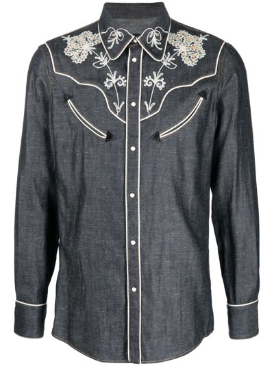 Dsquared2 Embroidered Western-style Shirt In Blue