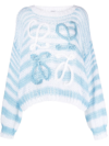 Loewe Striped Anagram Knit Sweater In White Blue