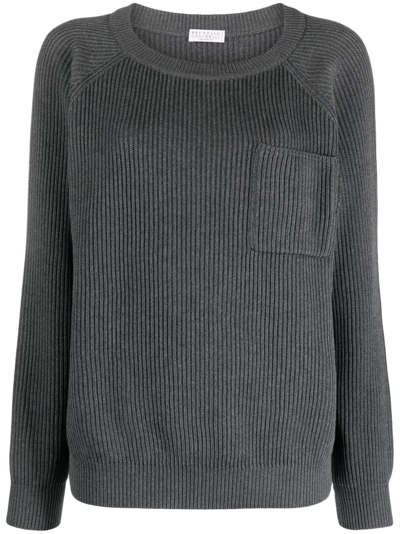 Brunello Cucinelli Ribbed-knit Cotton Jumper In Grey