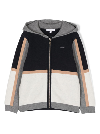 Chloé Kids' Colourblocked Cotton And Wool Hoodie In Multicolor