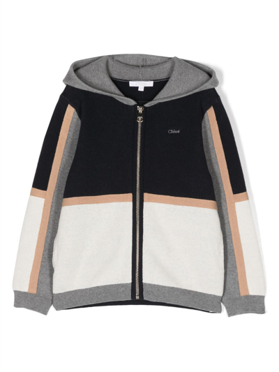 Chloé Babies' Colorblocked Cotton And Wool Hoodie In Blue