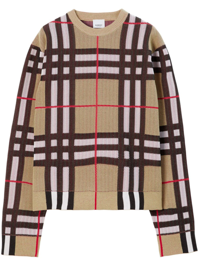 Burberry Check Technical Cotton Jumper In Neutrals