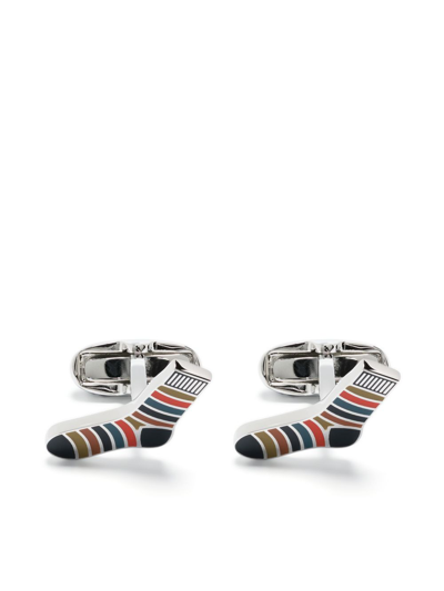 Paul Smith 'artist Stripe' Sock-shape Cufflinks In Silver